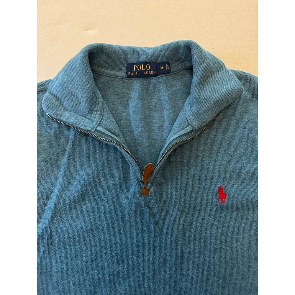 Polo Ralph Lauren Sweater Mens Medium Blue Quarter Zip Pullover‎ Preppy Casual